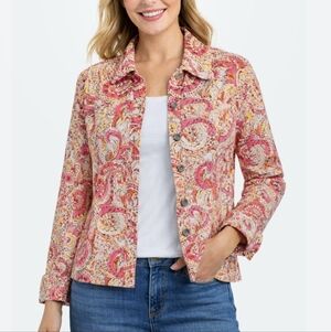 Charter Club Paisley Western Style Jacket  Pink Cotton Blend Stretch XL